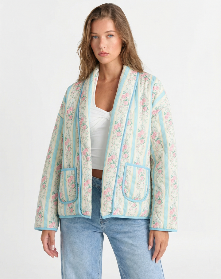 Diane Chardin | Floral Quilted Shawl Collar Jacket