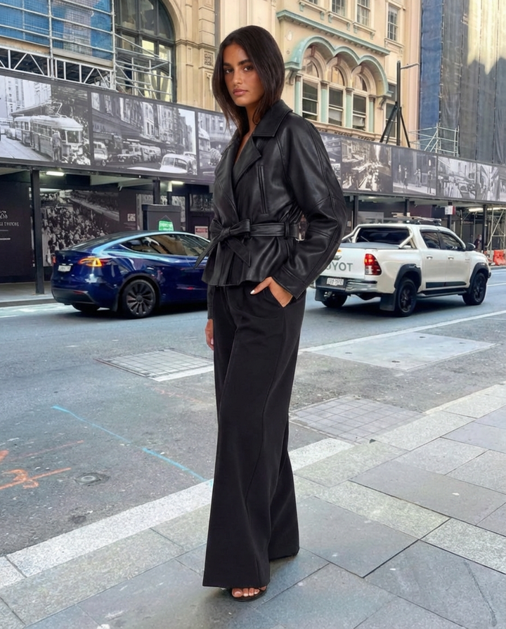 Avril Boulanger | Cropped Faux Leather Trench Coat