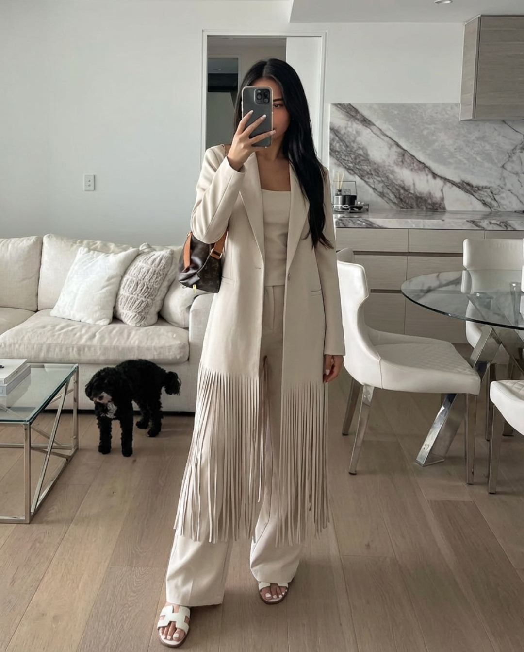 Éléa Chabert  | Longline Fringe Blazer Coat