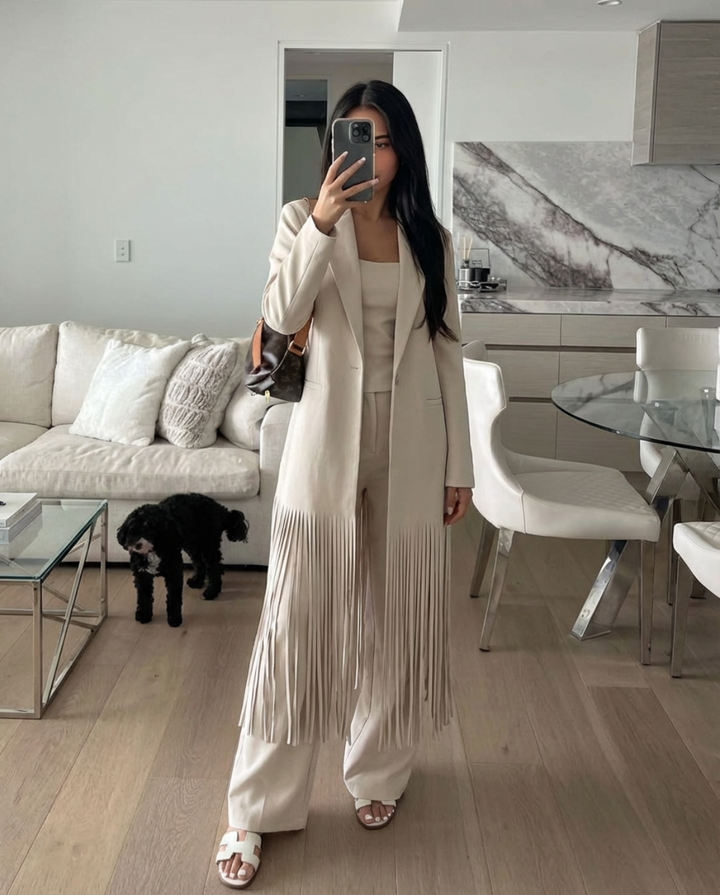 Éléa Chabert  | Longline Fringe Blazer Coat