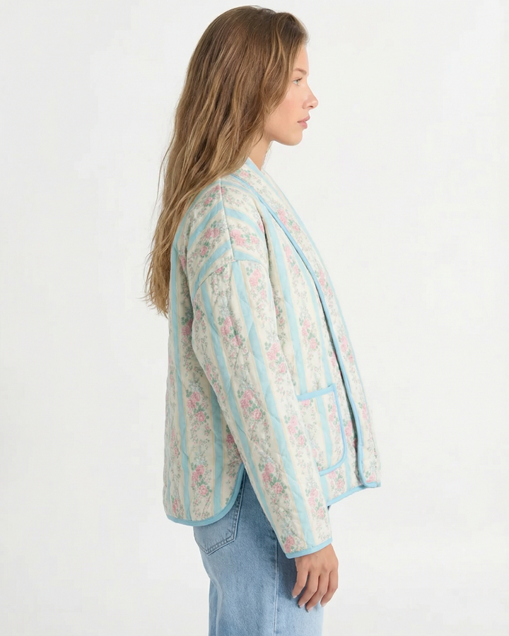 Diane Chardin | Floral Quilted Shawl Collar Jacket