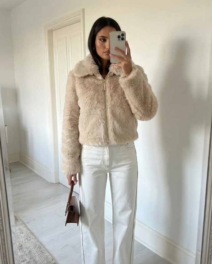 Bertille Marais  | Zip-Up Cropped Faux Fur Jacket