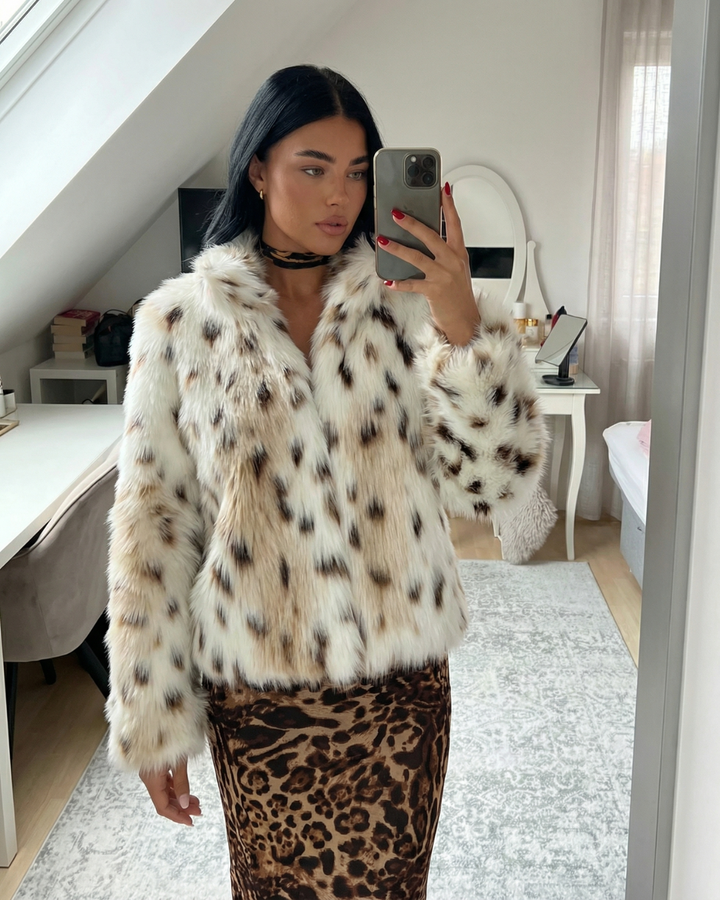 Clélie Aubanel  | Animal Print Faux Fur Cropped Jacket