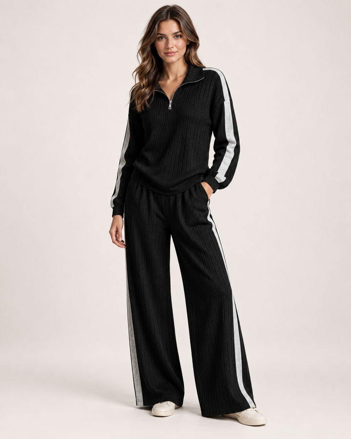 Salomé Montbrun | Women’s Co-Ord Set with Half Zip Top and Wide Leg Trousers