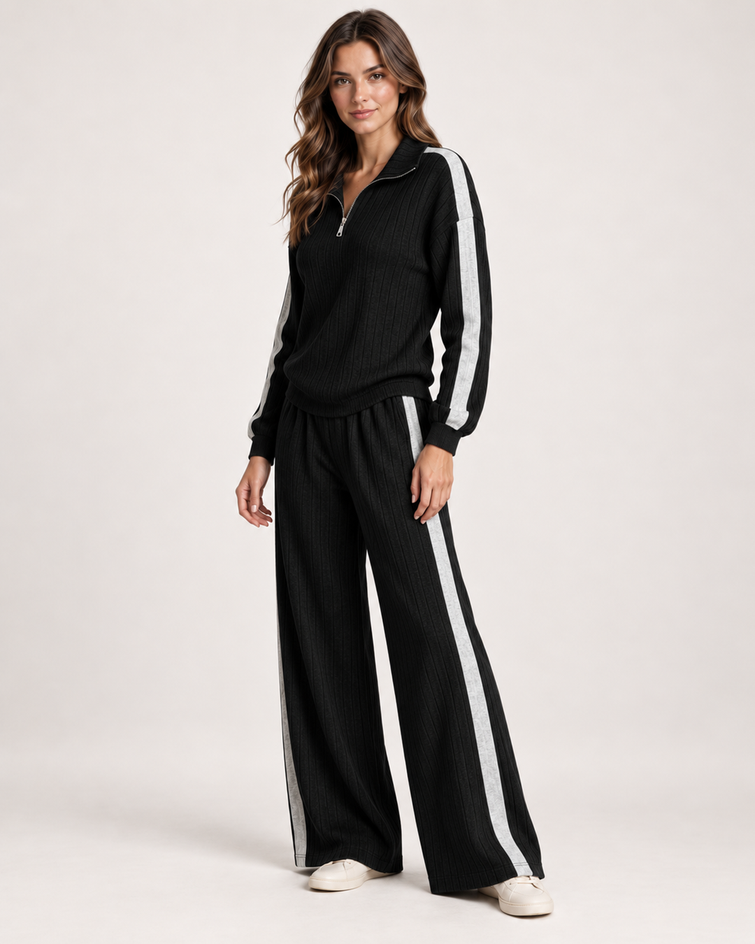 Salomé Montbrun | Women’s Co-Ord Set with Half Zip Top and Wide Leg Trousers