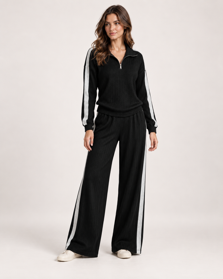 Salomé Montbrun | Women’s Co-Ord Set with Half Zip Top and Wide Leg Trousers