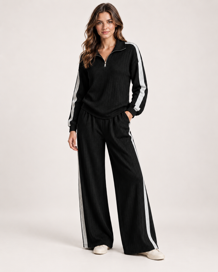 Salomé Montbrun | Women’s Co-Ord Set with Half Zip Top and Wide Leg Trousers