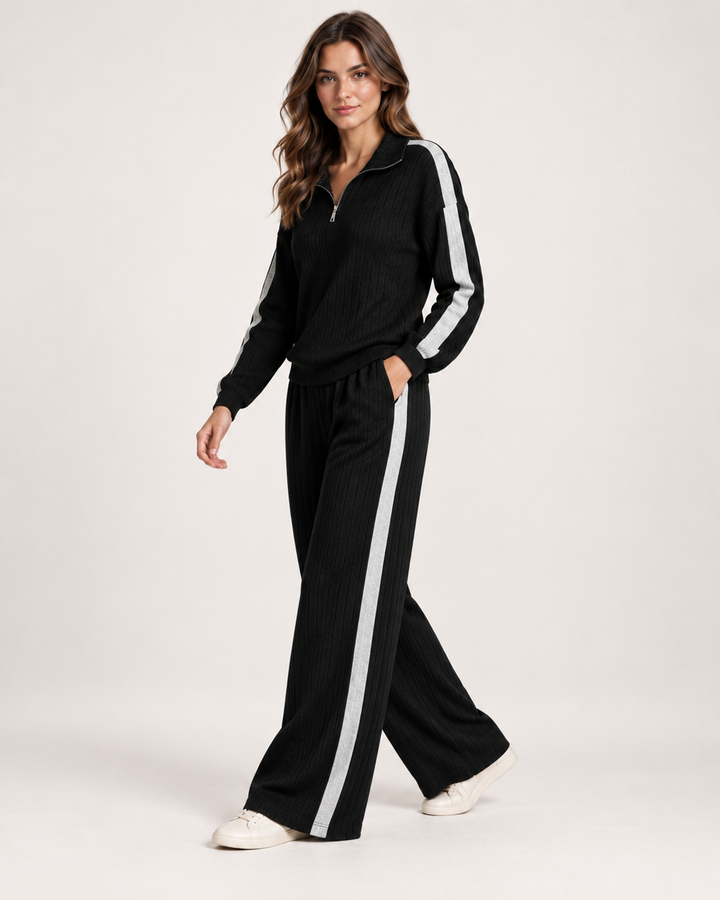 Salomé Montbrun | Women’s Co-Ord Set with Half Zip Top and Wide Leg Trousers