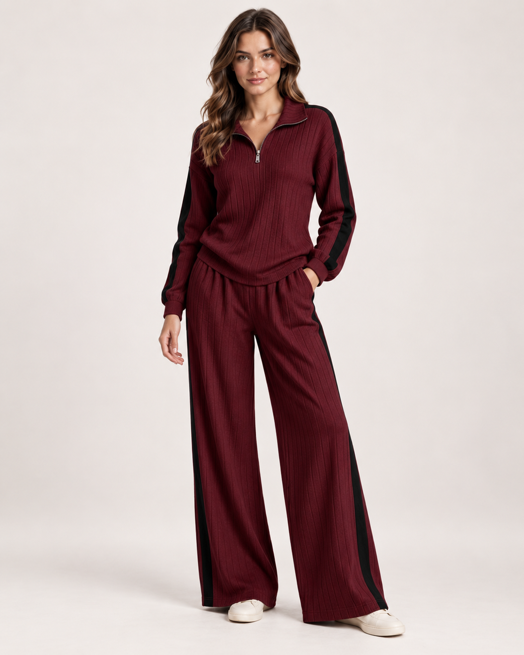 Salomé Montbrun | Women’s Co-Ord Set with Half Zip Top and Wide Leg Trousers