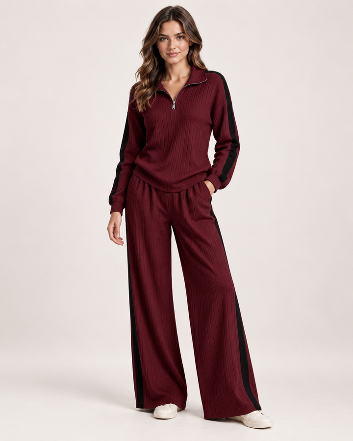 Salomé Montbrun | Women’s Co-Ord Set with Half Zip Top and Wide Leg Trousers