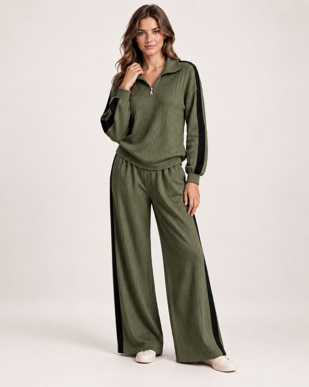 Salomé Montbrun | Women’s Co-Ord Set with Half Zip Top and Wide Leg Trousers