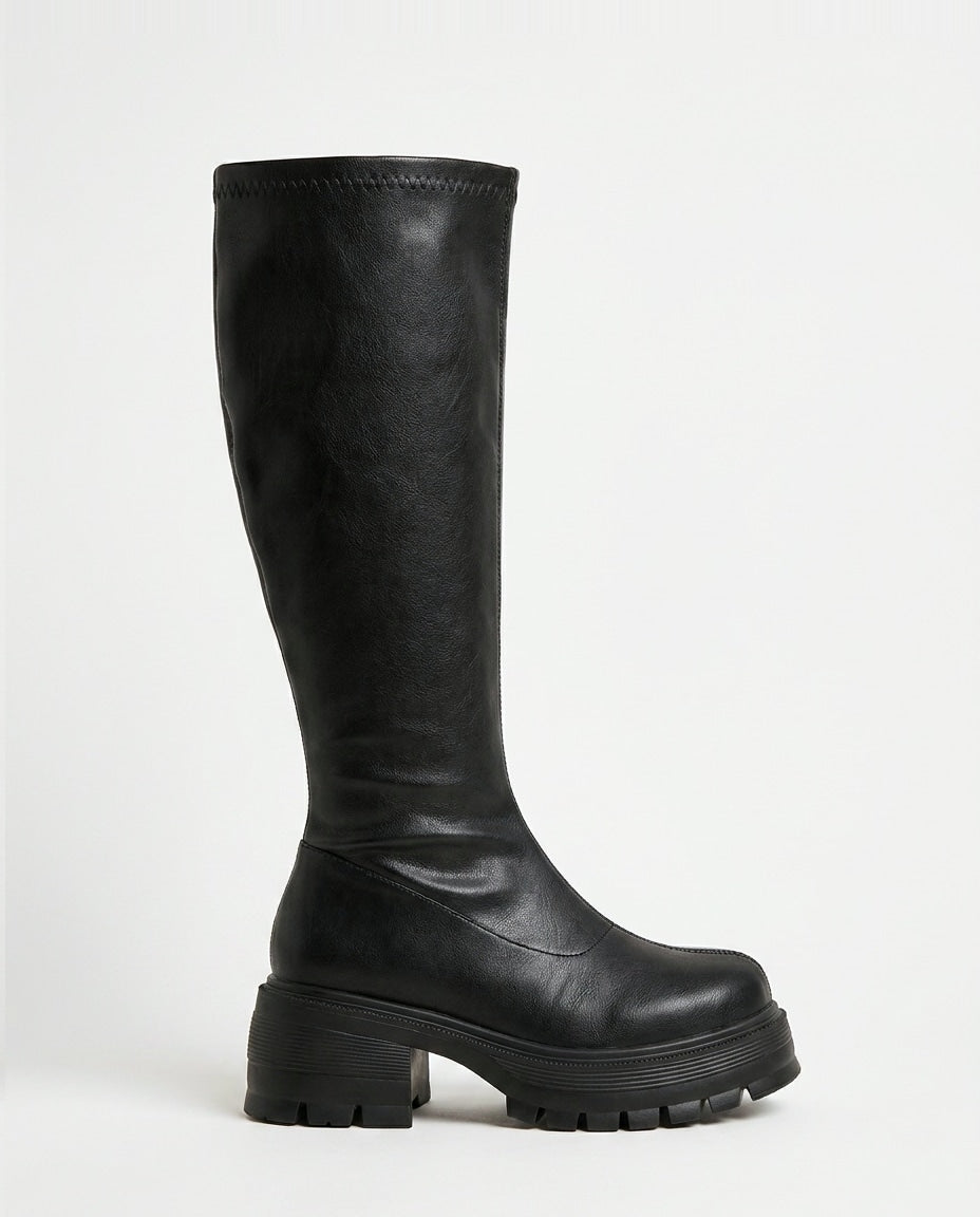 Gaëlle Ségur | Chunky Lug Sole Block Heel Knee-High Boots