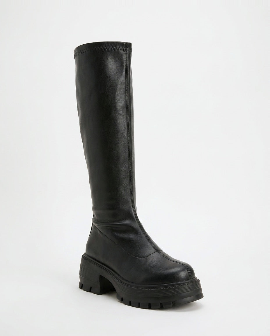 Gaëlle Ségur | Chunky Lug Sole Block Heel Knee-High Boots