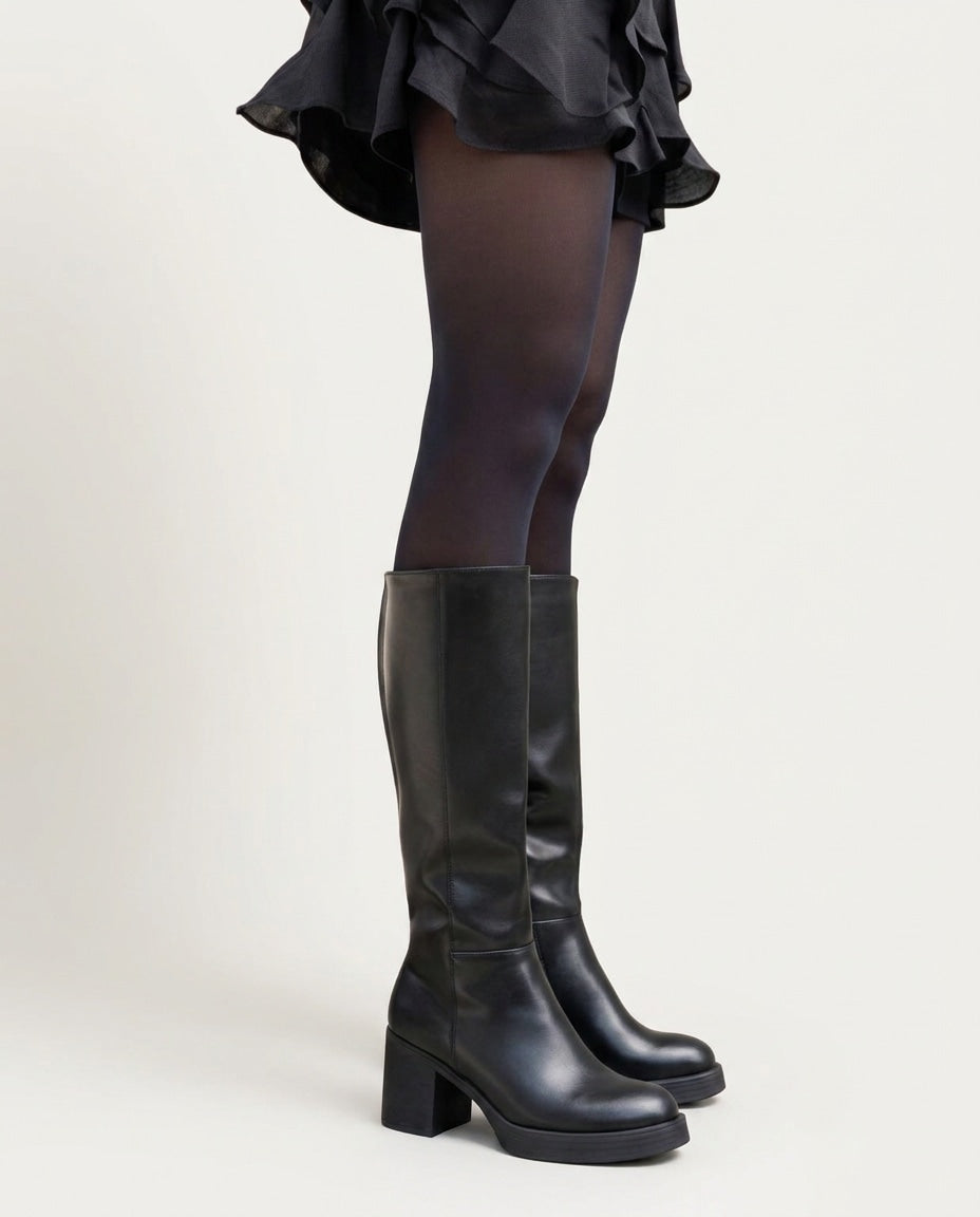 Coline Muret | Round Toe Block Heel Knee-High Boots