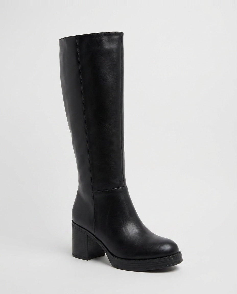 Coline Muret | Round Toe Block Heel Knee-High Boots