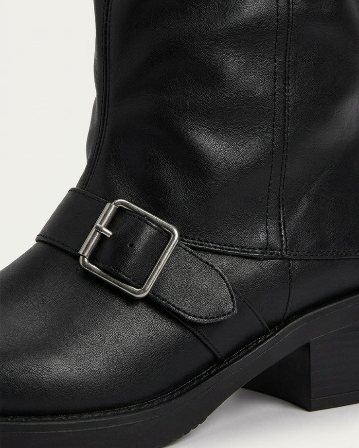 Astrée Dupré | Slouchy Buckle Strap Block Heel Mid-Calf Boots