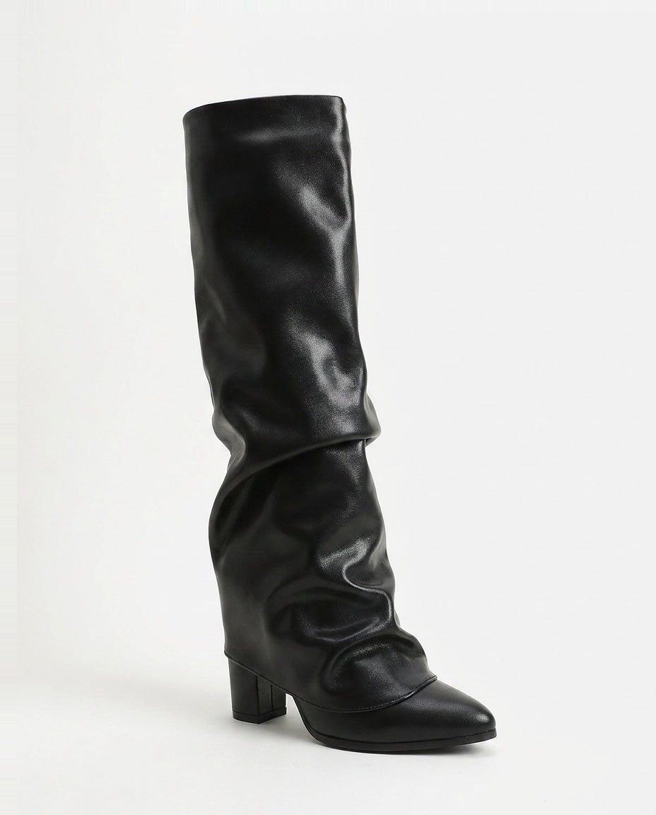 Orielle Ravoux | Slouchy Pointed Toe Block Heel Knee-High Boots