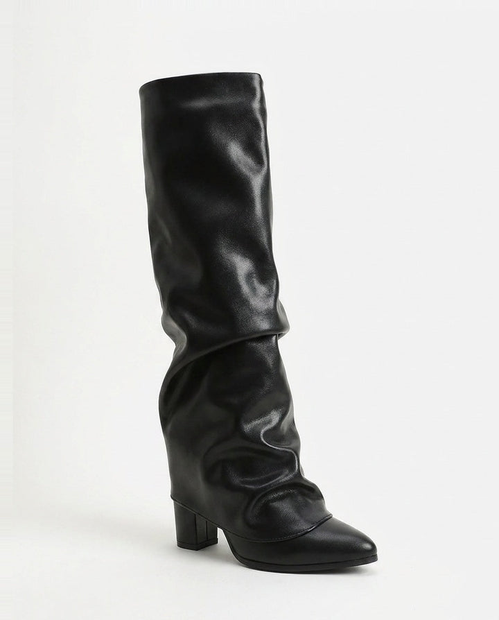 Orielle Ravoux | Slouchy Pointed Toe Block Heel Knee-High Boots