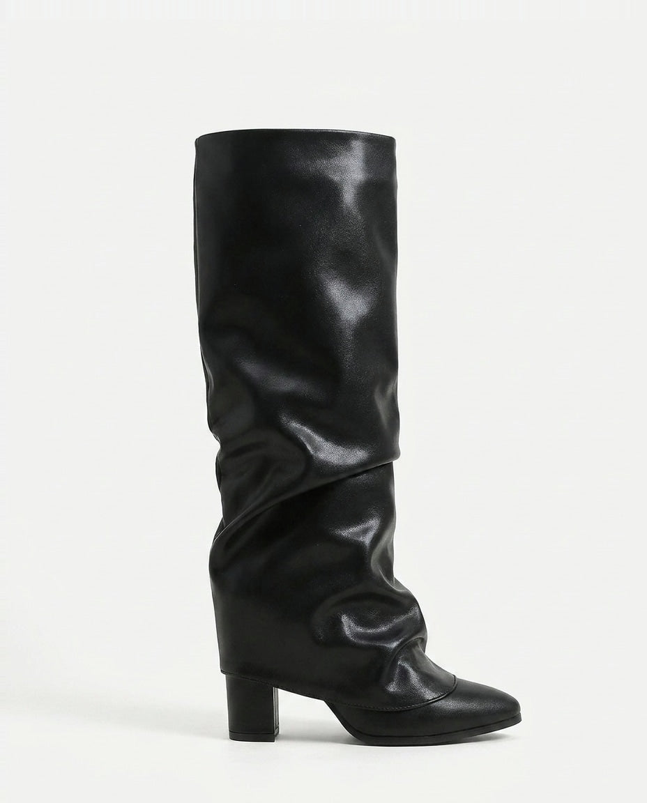 Orielle Ravoux | Slouchy Pointed Toe Block Heel Knee-High Boots