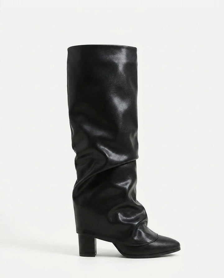 Orielle Ravoux | Slouchy Pointed Toe Block Heel Knee-High Boots