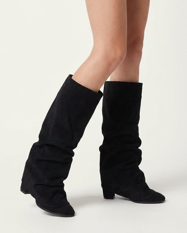 Sibylle Dorval | Ruched Fold-Over Cuff Knee-High Boots