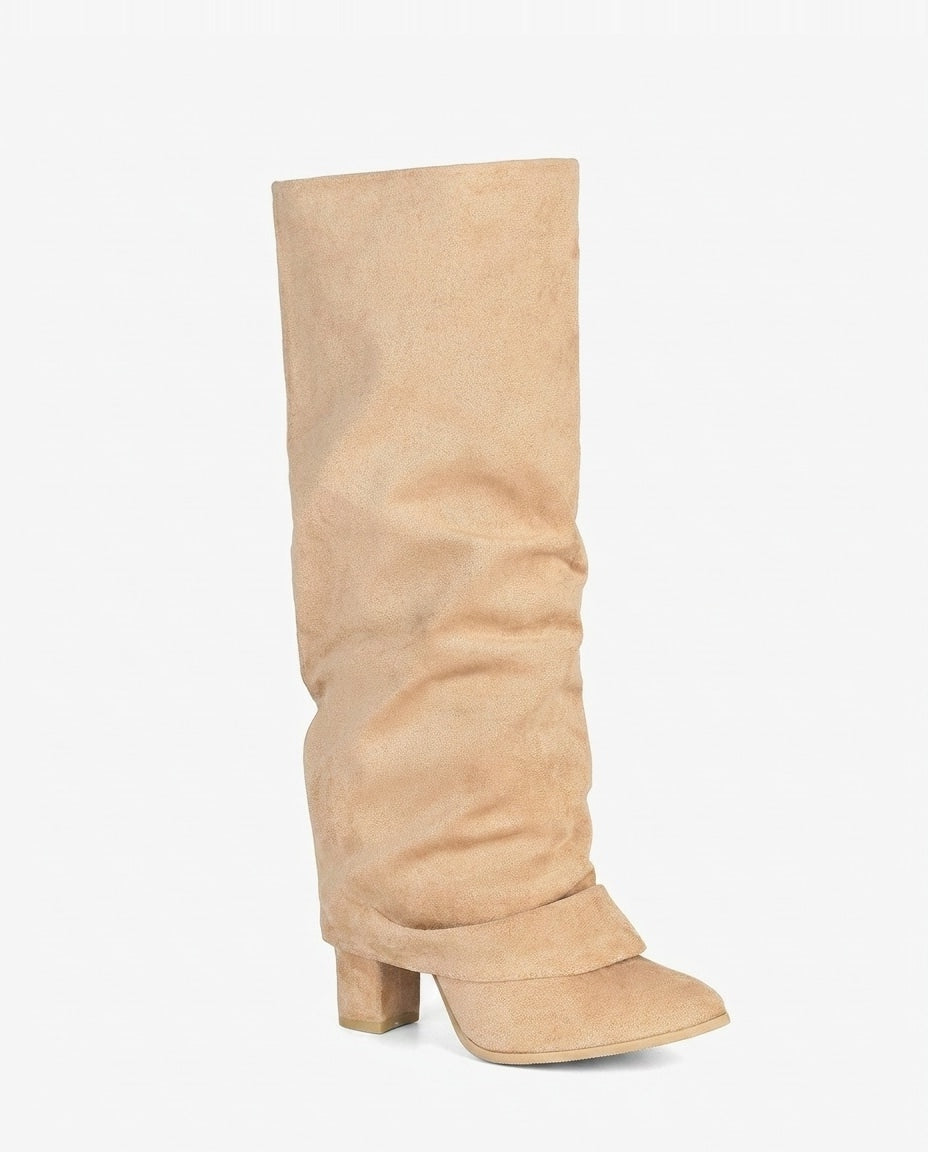 Sibylle Dorval | Ruched Fold-Over Cuff Knee-High Boots