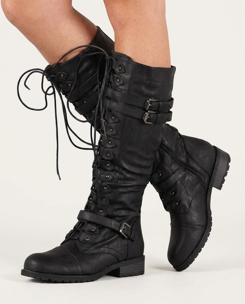 Tilia Reims | Lace-Up Buckle Knee-High Boots