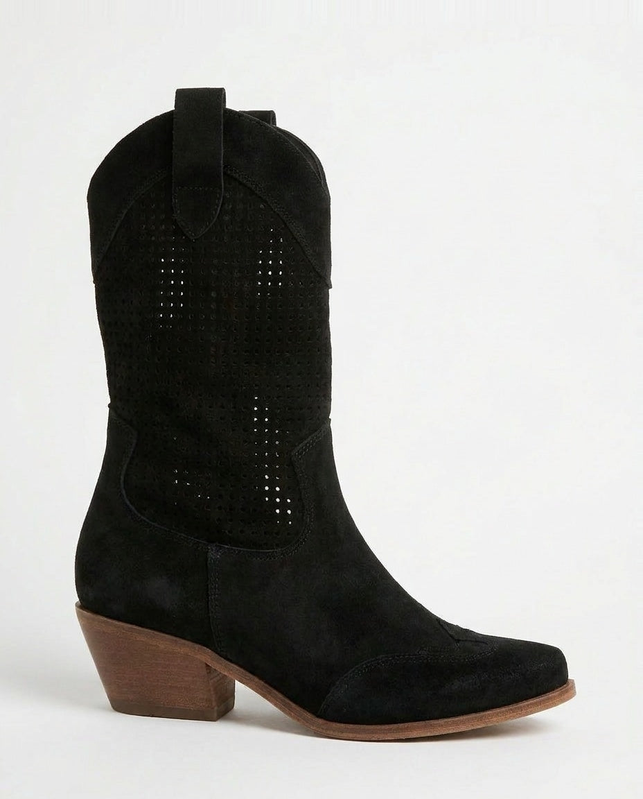 Victoire Bellac | Perforated Suede Western Boots