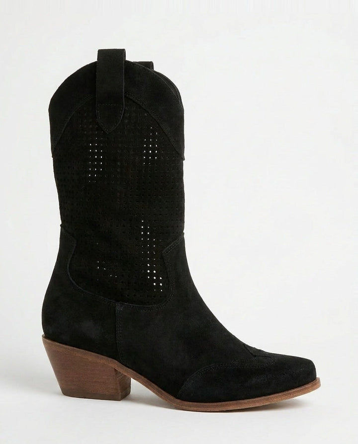 Victoire Bellac | Perforated Suede Western Boots