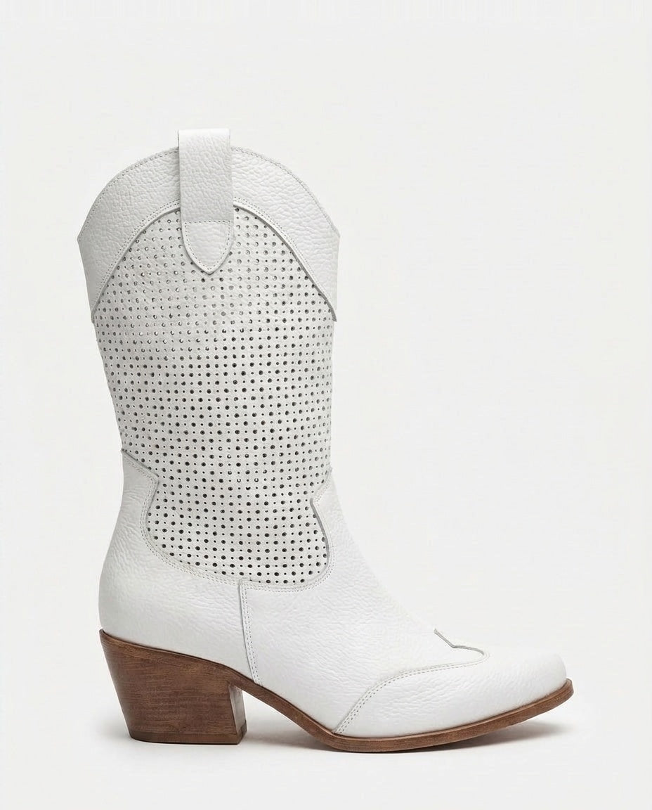 Victoire Bellac | Perforated Suede Western Boots