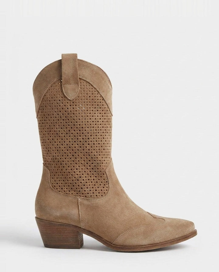 Victoire Bellac | Perforated Suede Western Boots