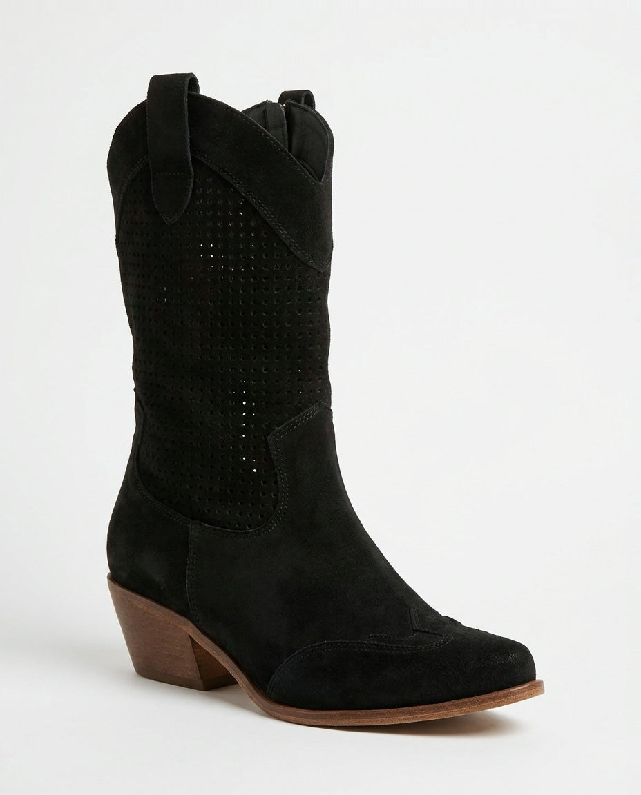 Victoire Bellac | Perforated Suede Western Boots