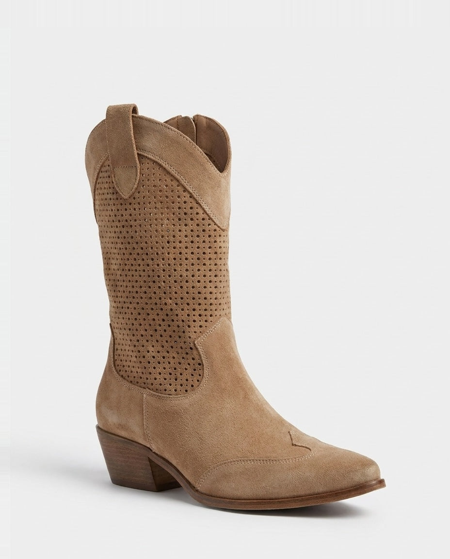 Victoire Bellac | Perforated Suede Western Boots