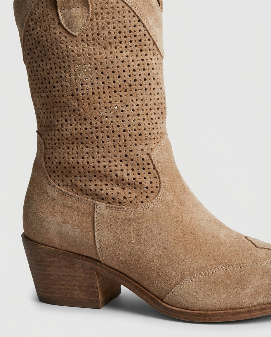 Victoire Bellac | Perforated Suede Western Boots