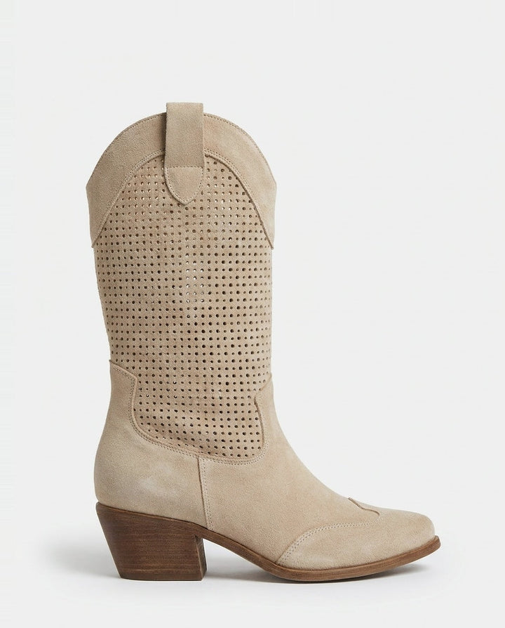 Victoire Bellac | Perforated Suede Western Boots