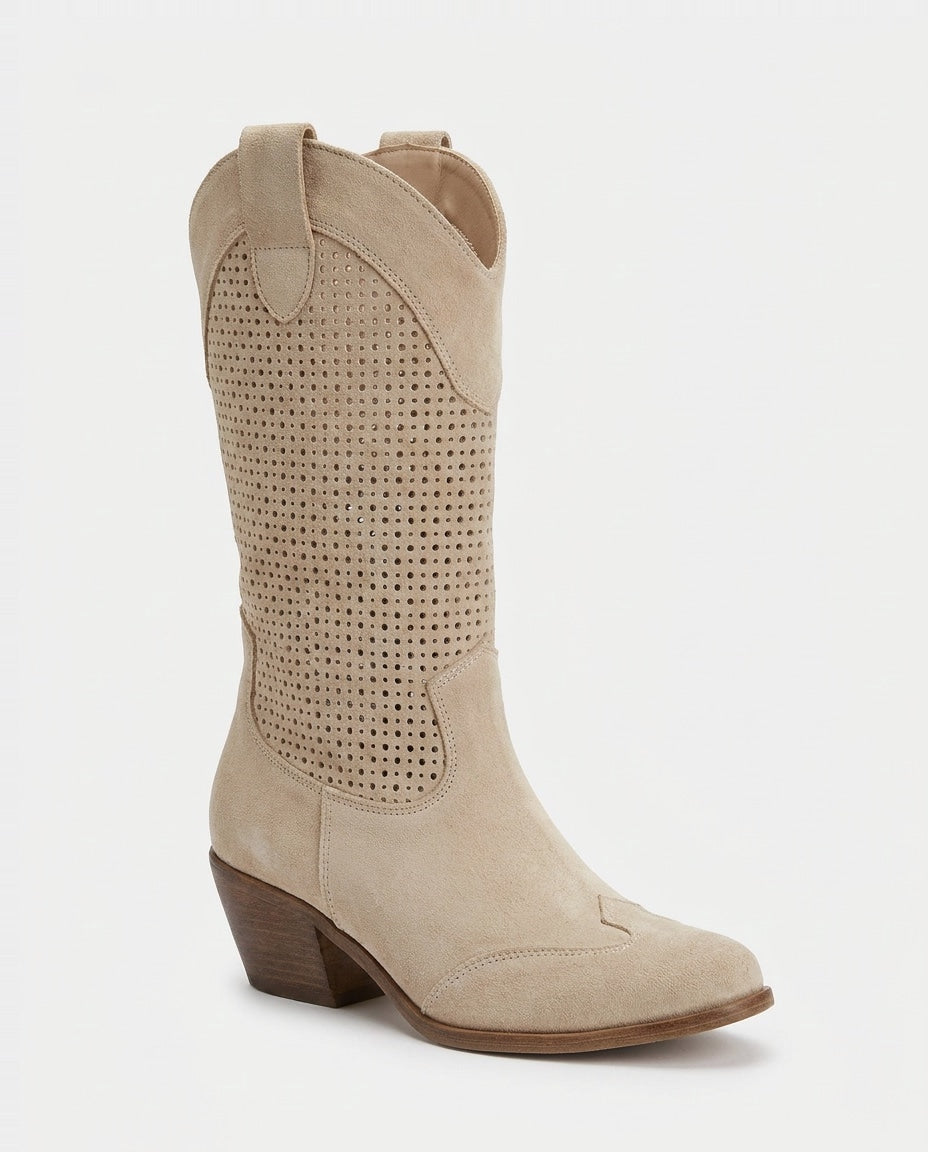 Victoire Bellac | Perforated Suede Western Boots