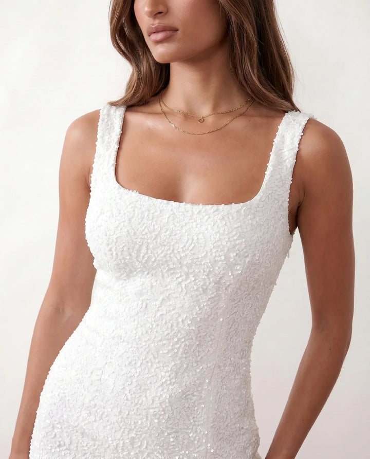 Mathurine Denoir | Sequin Square Neck Mini Dress
