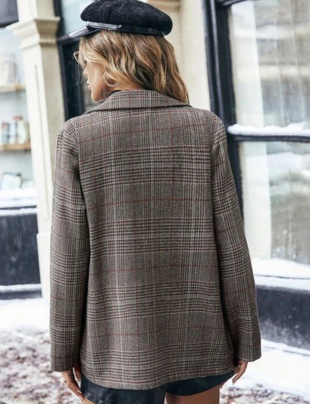 Jeanne Aubertin | Plaid Single-Button Blazer Jacket For Women