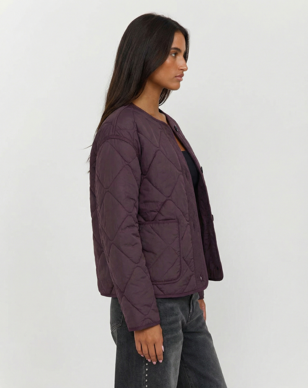 Oriane Pichon | Collarless Diamond Quilted Jacket