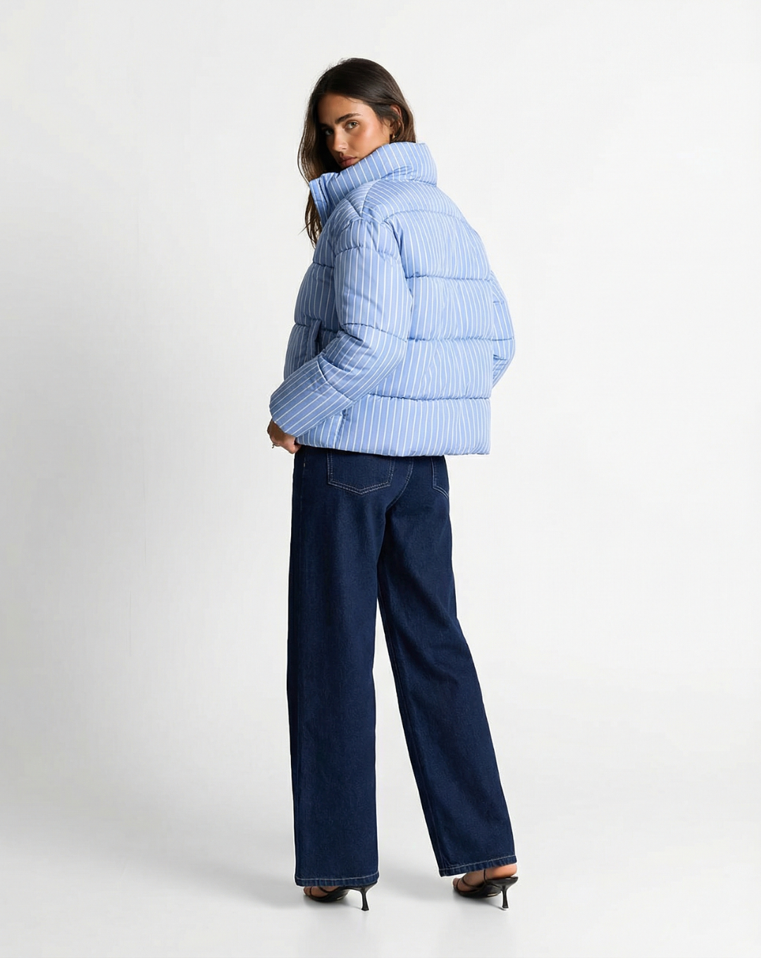 Charlène Camus | Pinstripe Cropped Puffer Jacket
