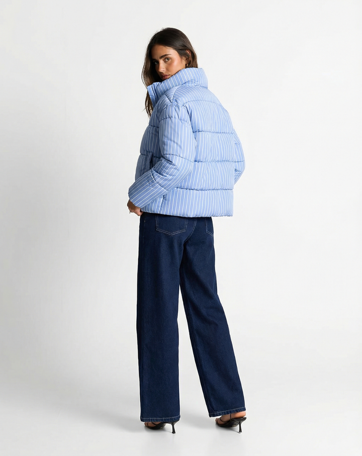 Charlène Camus | Pinstripe Cropped Puffer Jacket