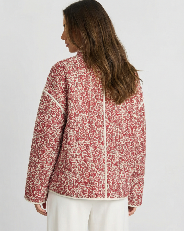 Pélagie Collet | Red Floral Quilted Zip-Up Jacket