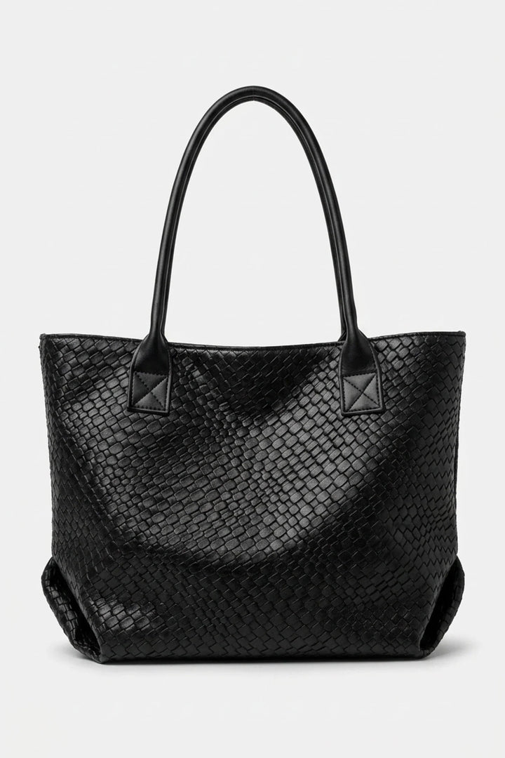 Honorine Delaunay | Women’s Spacious Woven Black Leather Tote Bag Large Shoulder Handles