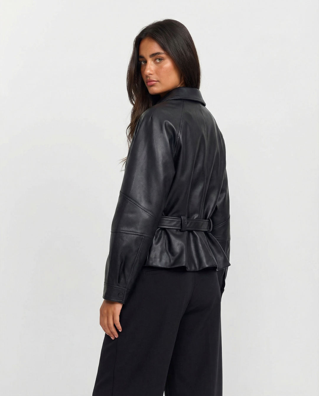 Avril Boulanger | Cropped Faux Leather Trench Coat