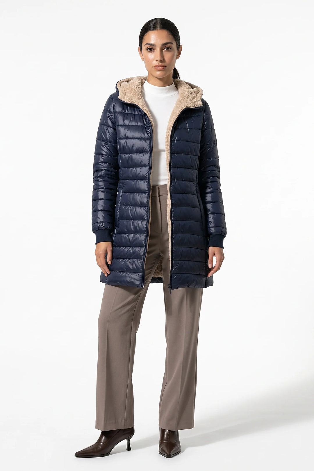 Perrine Beaulac | Women’s Winter Warm Fleece Lined Hooded Longline Puffer Coat