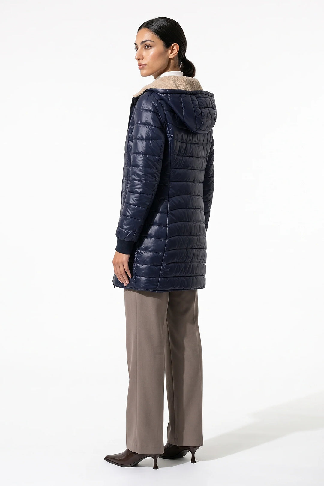 Perrine Beaulac | Women’s Winter Warm Fleece Lined Hooded Longline Puffer Coat