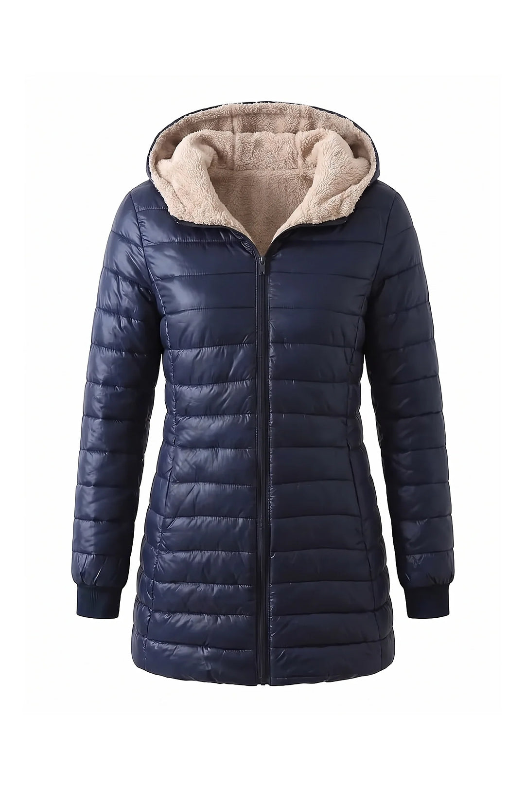 Perrine Beaulac | Women’s Winter Warm Fleece Lined Hooded Longline Puffer Coat