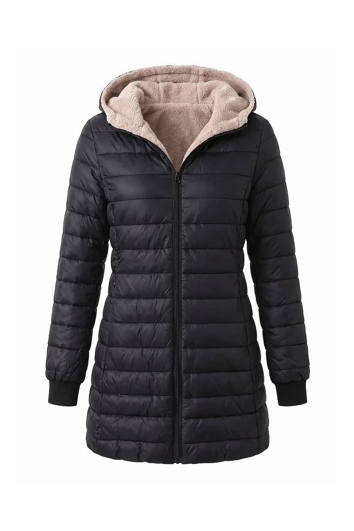 Perrine Beaulac | Women’s Winter Warm Fleece Lined Hooded Longline Puffer Coat