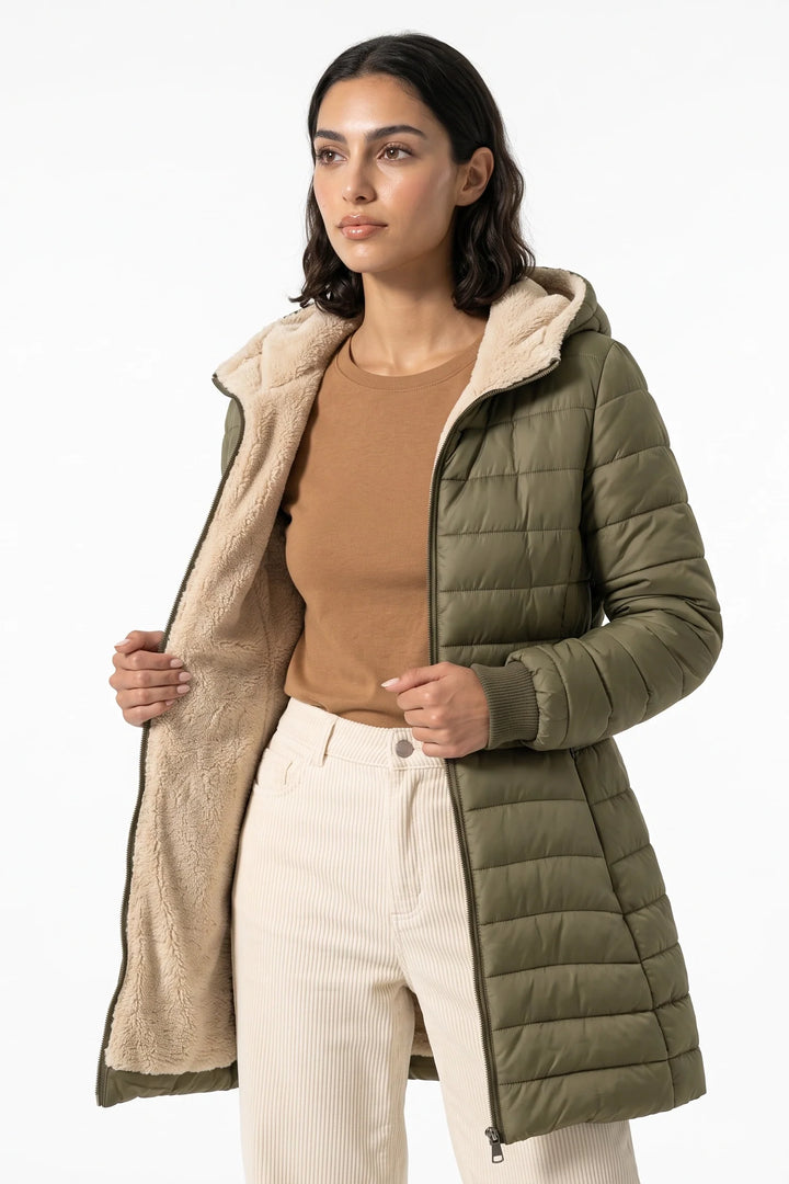 Perrine Beaulac | Women’s Winter Warm Fleece Lined Hooded Longline Puffer Coat