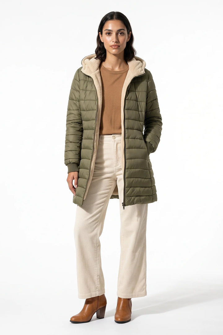 Perrine Beaulac | Women’s Winter Warm Fleece Lined Hooded Longline Puffer Coat